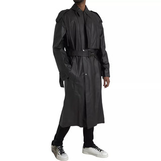 Bottega Veneta Black Leather Men Waterproof Trenchcoat Jacket - Ginchy