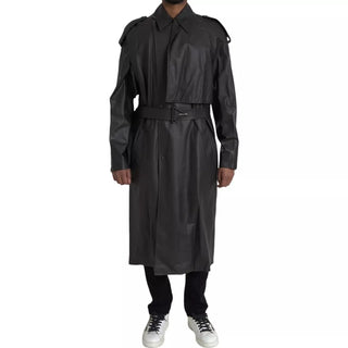Bottega Veneta Black Leather Men Waterproof Trenchcoat Jacket - Ginchy