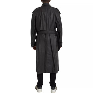 Bottega Veneta Black Leather Men Waterproof Trenchcoat Jacket - Ginchy