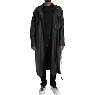 Bottega Veneta Black Leather Men Waterproof Trenchcoat Jacket - Ginchy