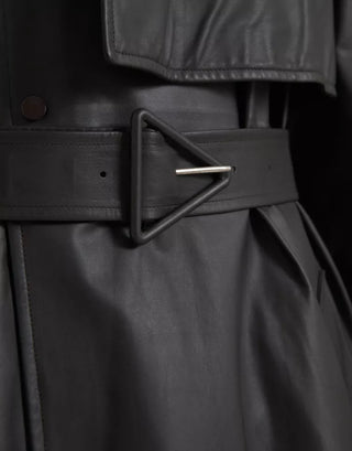 Bottega Veneta Black Leather Men Waterproof Trenchcoat Jacket - Ginchy
