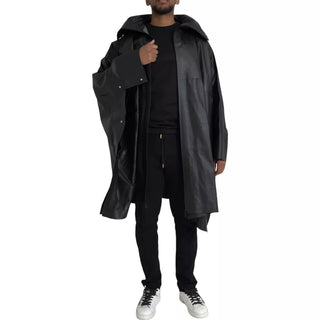 Bottega Veneta Black Leather Hooded Men Trenchcoat Jacket - Ginchy