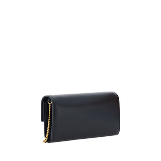 Balmain Calfskin Shoulder Wallet with Gold-Plated Chain