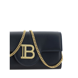 Balmain Calfskin Shoulder Wallet with Gold-Plated Chain