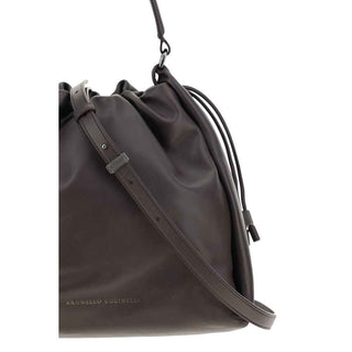 Brunello Cucinelli Brown Calf Leather Bos Taurus Shoulder Bag
