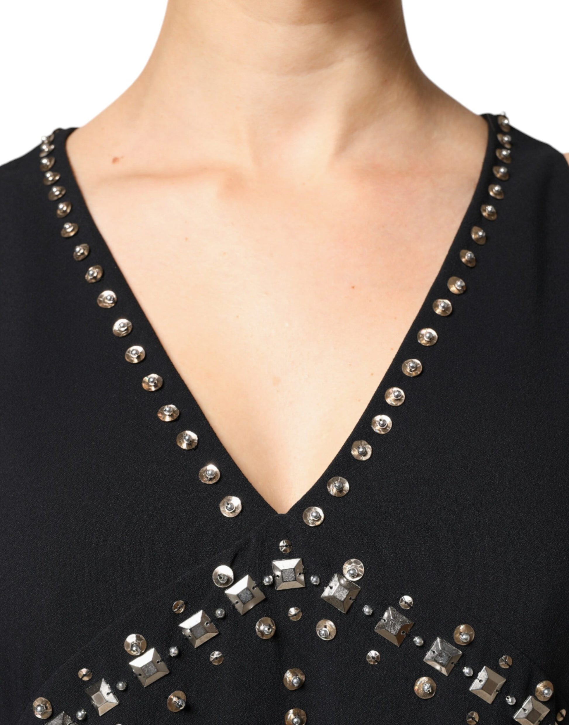 PINKO Black Embellished Polyester Sleeveless Shift A-line Mini Dress - Ginchy