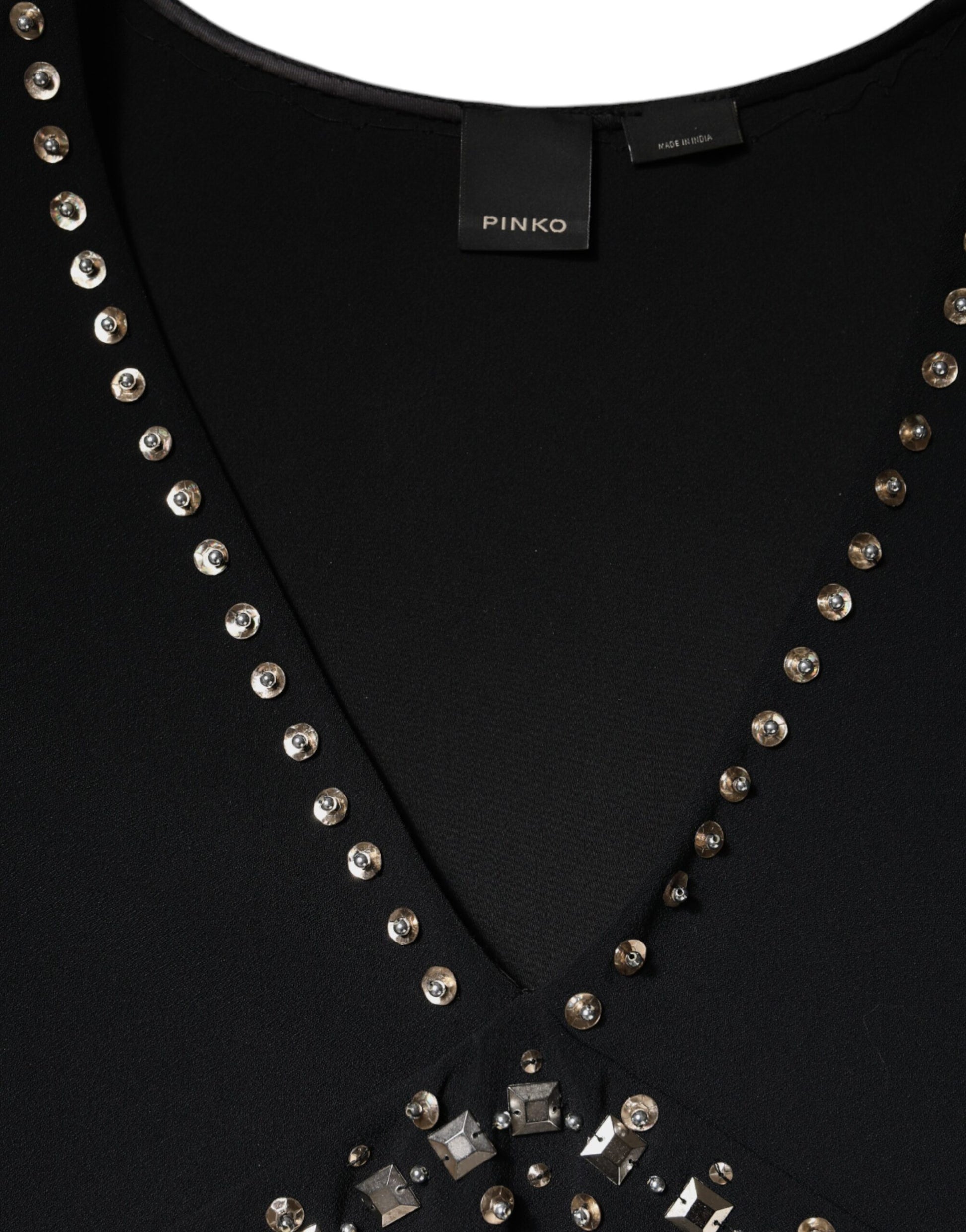 PINKO Black Embellished Polyester Sleeveless Shift A-line Mini Dress - Ginchy