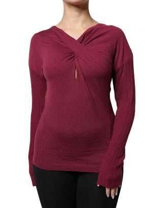 Roberto Cavalli Maroon Jumper Keyhole Knit Pullover Sweater - Ginchy