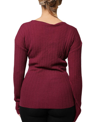 Roberto Cavalli Maroon Jumper Keyhole Knit Pullover Sweater - Ginchy