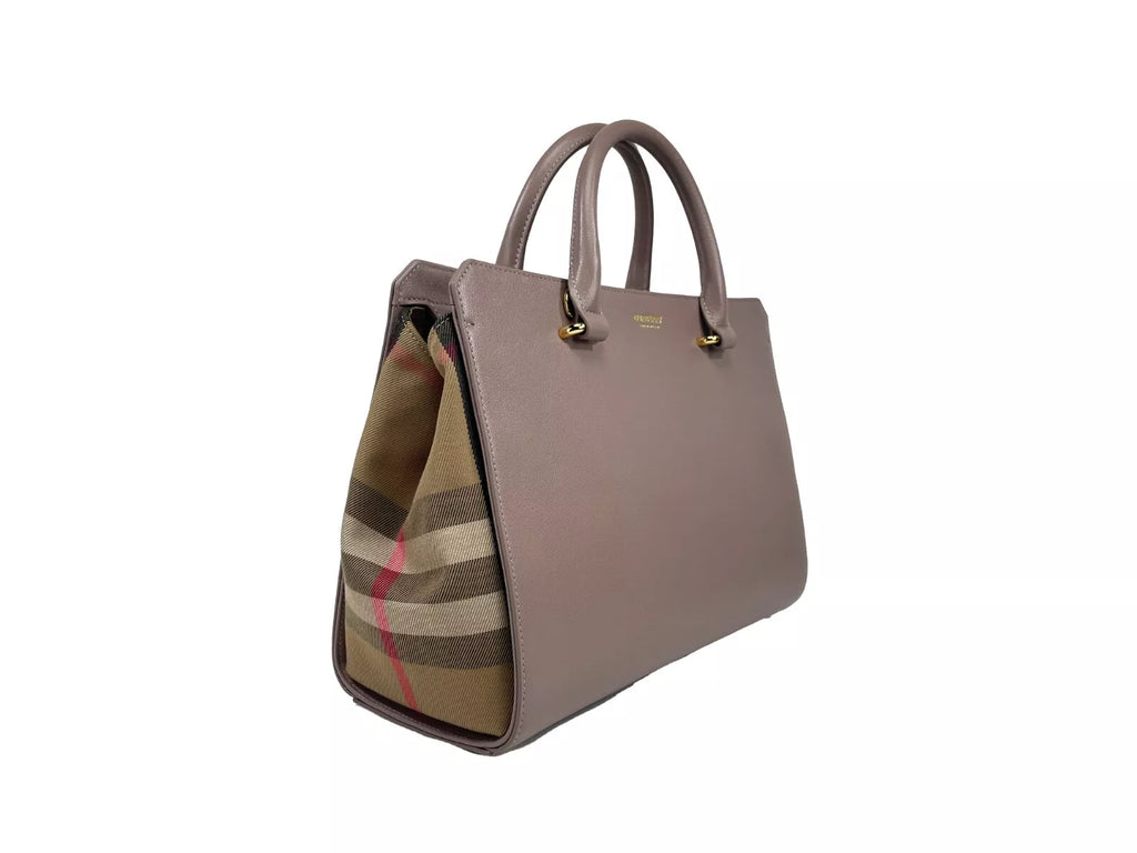 Burberry Small Banwell Leather Tote Bag Purse Grey Mink - Ginchy