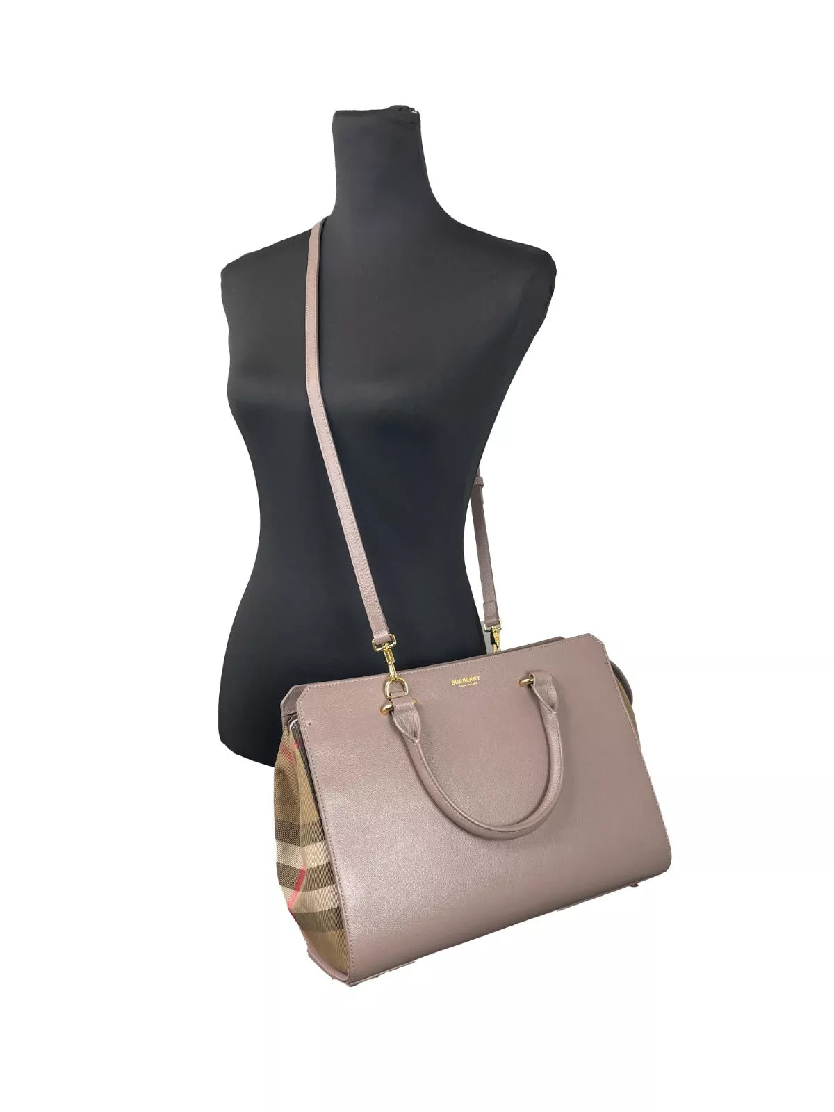 Burberry Small Banwell Leather Tote Bag Purse Grey Mink - Ginchy