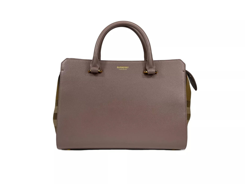 Burberry Small Banwell Leather Tote Bag Purse Grey Mink - Ginchy