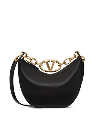 Valentino Garavani Black Leather Mini Hobo Vlogo Shoulder Bag - Ginchy