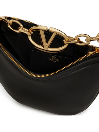 Valentino Garavani Black Leather Mini Hobo Vlogo Shoulder Bag - Ginchy