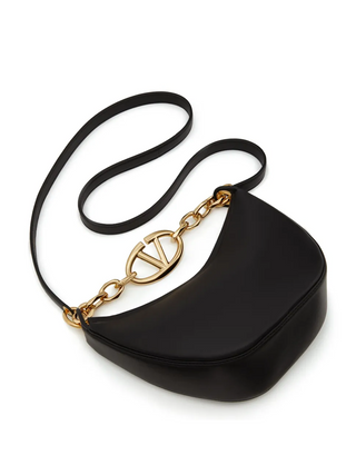 Valentino Garavani Black Leather Mini Hobo Vlogo Shoulder Bag - Ginchy