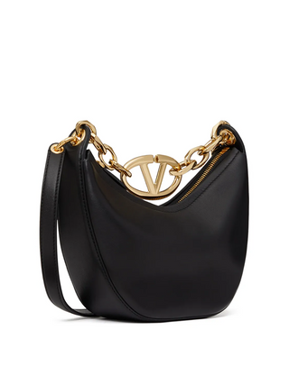 Valentino Garavani Black Leather Mini Hobo Vlogo Shoulder Bag - Ginchy