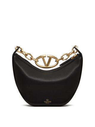 Valentino Garavani Black Leather Mini Hobo Vlogo Shoulder Bag - Ginchy