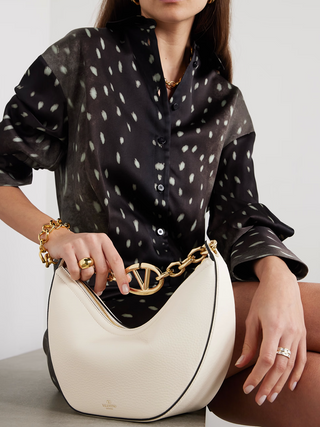 Valentino Garavani Ivory Leather Small Hobo Vlogo Shoulder Bag - Ginchy