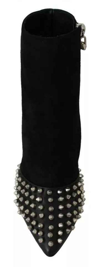 Philipp Plein Black Suede Studded Heels Ankle Boots Shoes