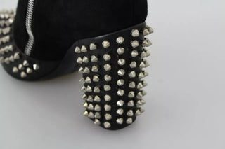 Philipp Plein Black Suede Studded Heels Ankle Boots Shoes