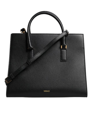 Versace Black Leather Large Crossbody Tote Bag