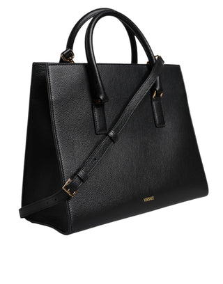 Versace Black Leather Large Crossbody Tote Bag