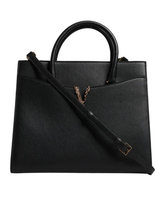 Versace Black Leather Large Crossbody Tote Bag