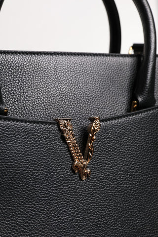 Versace Black Leather Large Crossbody Tote Bag
