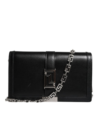 Versace Black Calfskin Leather Chain Strap Crossbody Bag