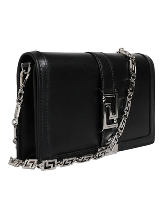 Versace Black Calfskin Leather Chain Strap Crossbody Bag