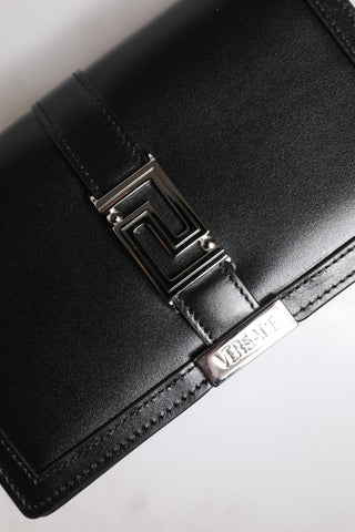 Versace Black Calfskin Leather Chain Strap Crossbody Bag