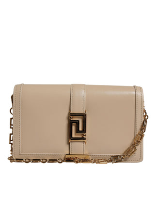 Versace Beige Calf Leather Chain Crossbody Bag