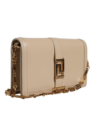 Versace Beige Calf Leather Chain Crossbody Bag