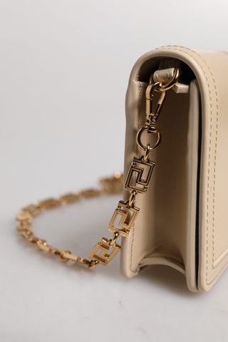 Versace Beige Calf Leather Chain Crossbody Bag
