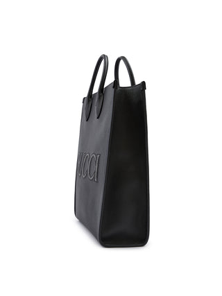 Gucci Black Leather Medium Tote Bag with Logo