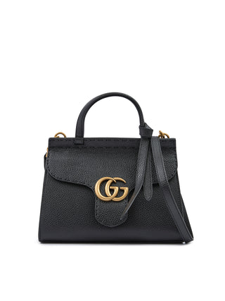 Gucci Black Leather GG Marmont Handbag with Gold Hardware