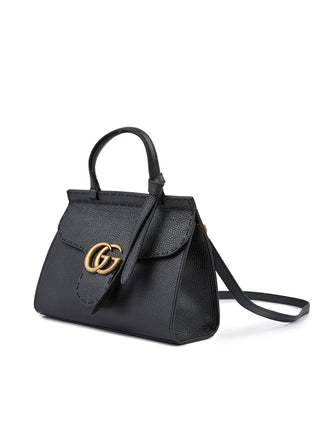 Gucci Black Leather GG Marmont Handbag with Gold Hardware
