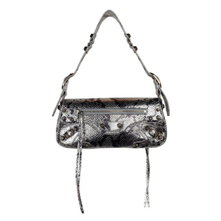 Balenciaga Gray Calfskin Shoulder Bag with Silver Snakeskin Pattern