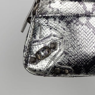 Balenciaga Gray Calfskin Shoulder Bag with Silver Snakeskin Pattern