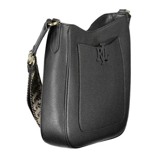 Ralph Lauren Black Leather Shoulder Handbag with Snap Closure
