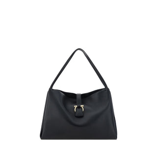 Ferragamo Grained Leather Handbag with Iconic Logo Applique