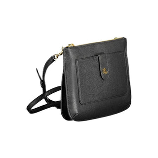 Ralph Lauren Adjustable Black Leather Handbag with Pockets