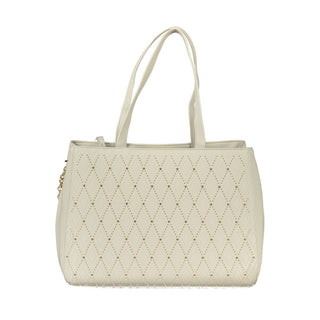 Mario Valentino White Polyethylene Handbag with Removable Chain and Multiple Compartments