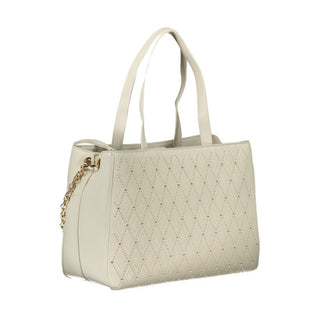 Mario Valentino White Polyethylene Handbag with Removable Chain and Multiple Compartments