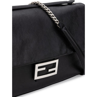 Fendi Black Leather Shoulder Baguette Bag
