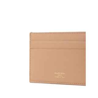 Balenciaga Dark Beige Leather Cardholder with Gold Logo