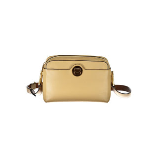 Coccinelle Beige Leather Handbag with Adjustable Strap and Multiple Pockets
