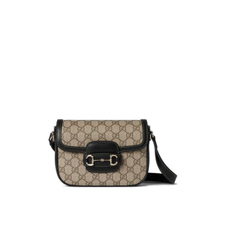 Gucci Horsebit 1955 Soft Small Shoulder Bag in Beige and Dark Brown GG Monogram