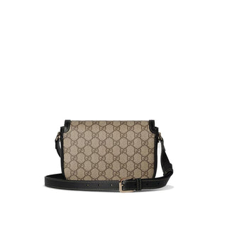 Gucci Horsebit 1955 Soft Small Shoulder Bag in Beige and Dark Brown GG Monogram