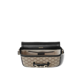 Gucci Horsebit 1955 Soft Small Shoulder Bag in Beige and Dark Brown GG Monogram